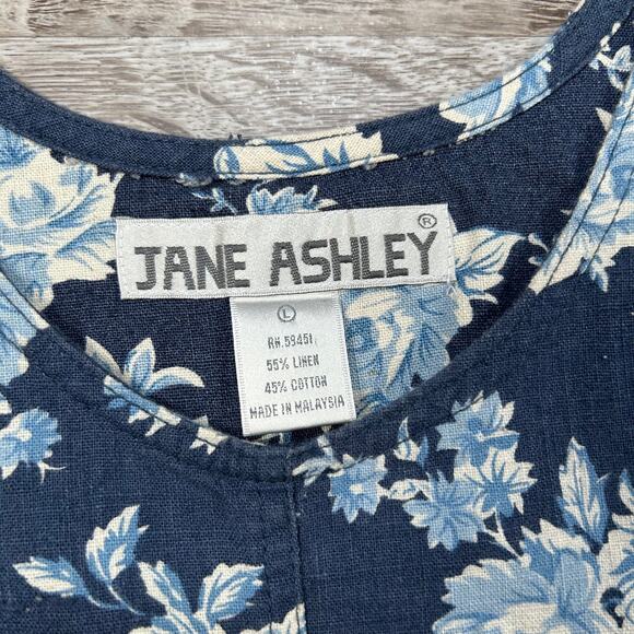 Jane Ashley Blue Floral Linen Blend Button Side Dress Large - Picture 4 of 4